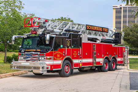 Schaumburg Fire Department Truck 52 apparatus Pierce Velocity 100' aluminum aerial ladder Larry Shapiro photography shapirophotography.net